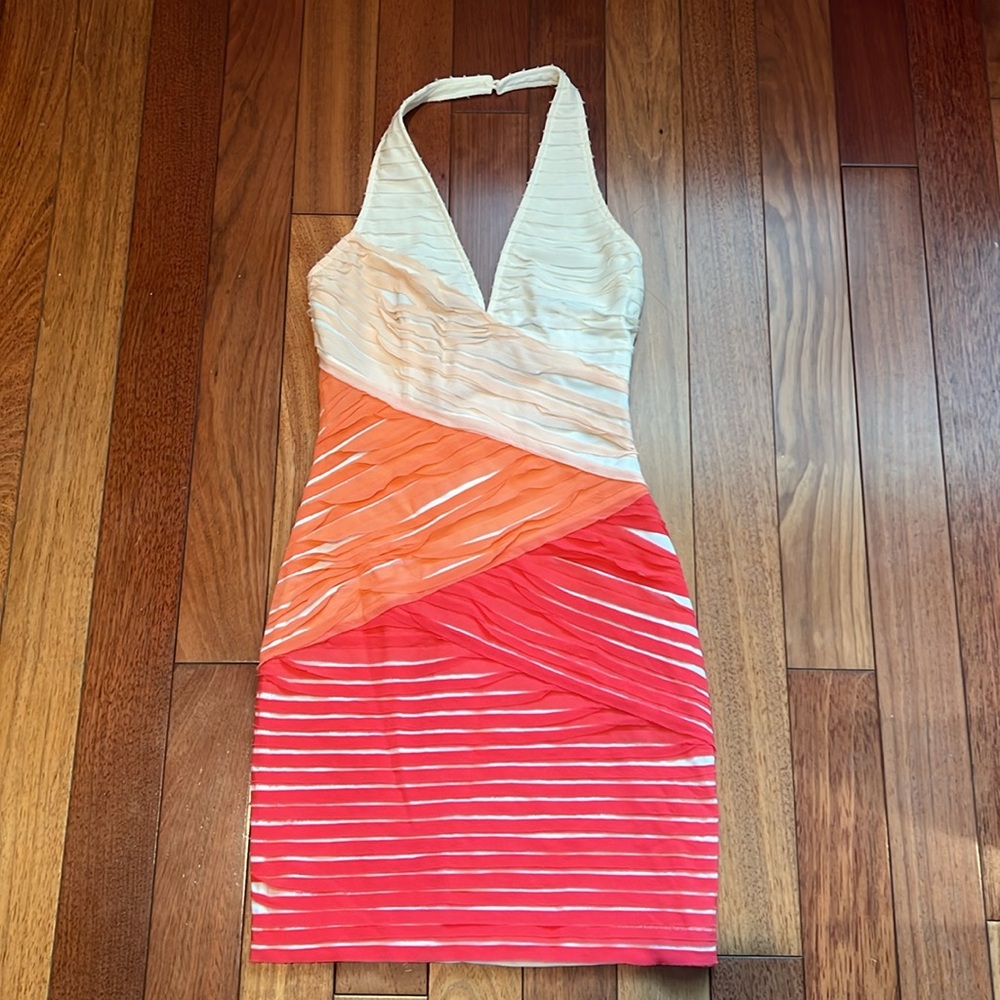 Peach, Orange & Red Halter Dress